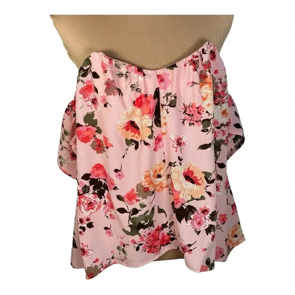 Francesca’s Blue Rain strapless‎ pink floral backless top, Medium New - Picture 2 of 9